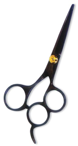 Professional Hair Cutting Scissor with razor edge. Black Color Coating. Three Rings.